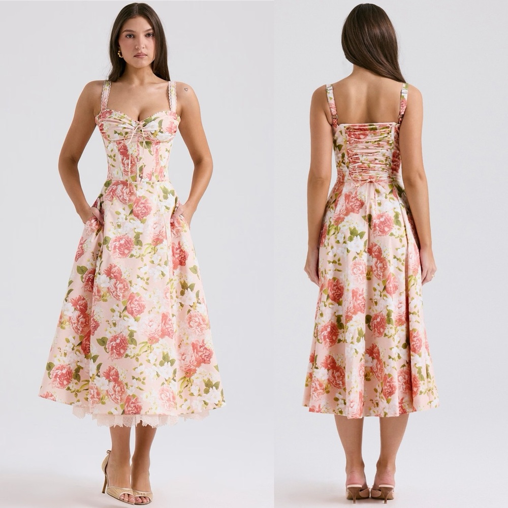 House of CB Pink Floral Midi Dress